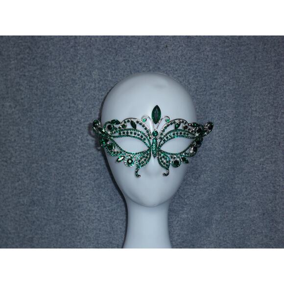 Green rhinestone mask, masquerade costume ball party costume prom bridal mask - Picture 5 of 8